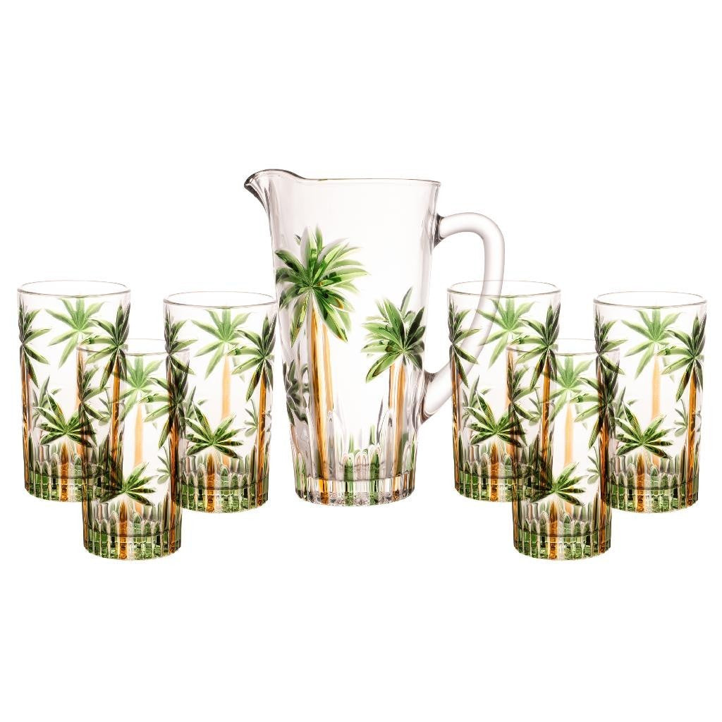 Visualização - Conjunto Jarra 1,2L Com 6 Copos 330ml De Cristal Palm Tree Wolff