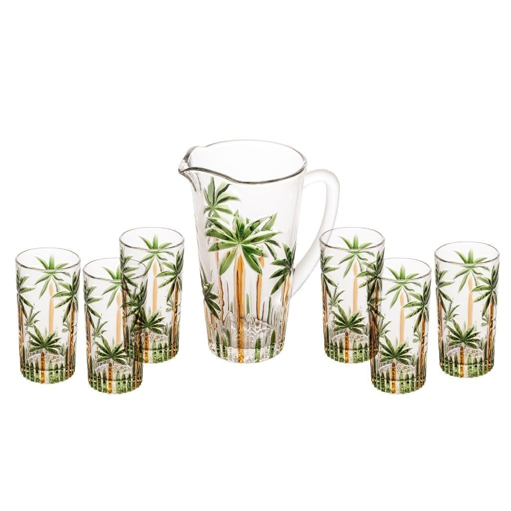Visualização - Conjunto Jarra 1,2L Com 6 Copos 330ml De Cristal Palm Tree Wolff