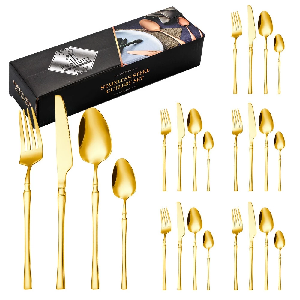 Conjunto De Talheres De Aço Inox Dourado 24 Peças