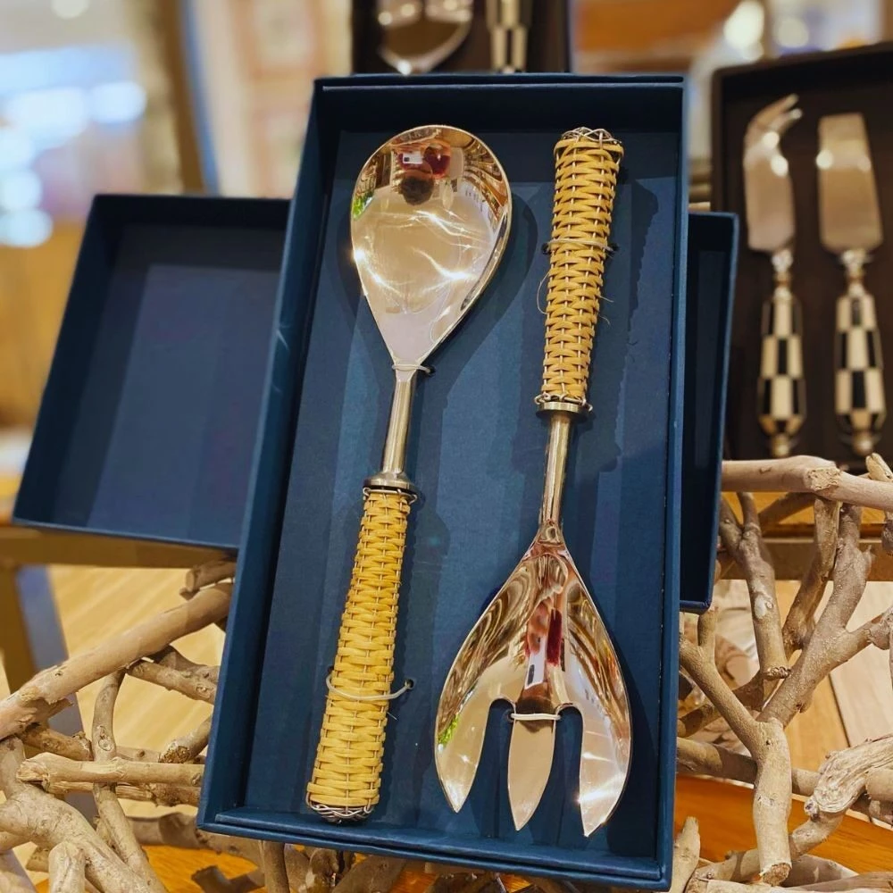 Conjunto Para Salada Woff 2 Peças Dourado Cabo em Rattan
