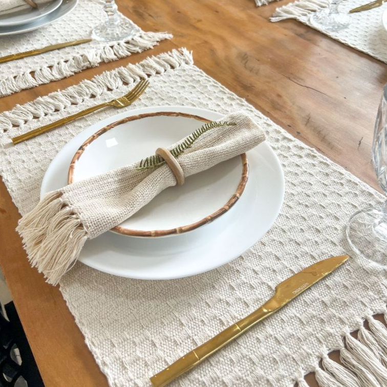 Visualização - Jogo Americano Retangular Off White Tear Mineiro Kit 4 Peças