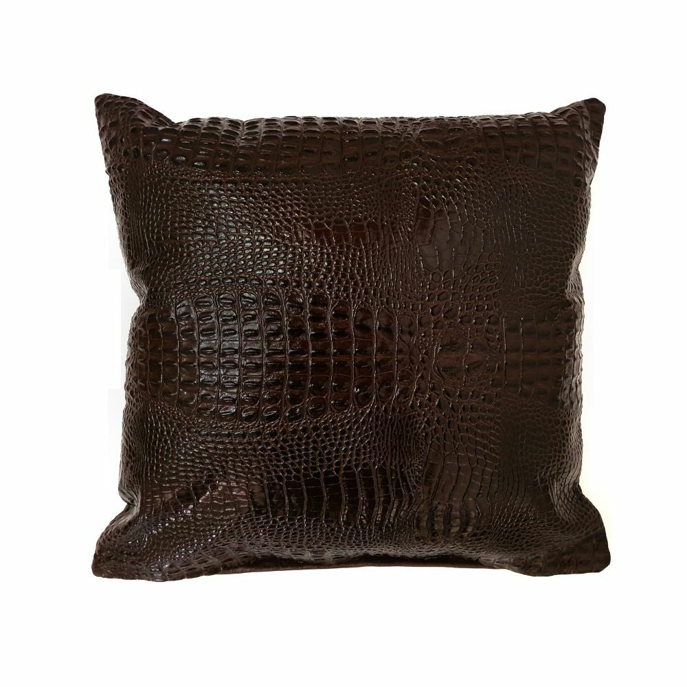 Capa de Almofada KoriHome Croco Couro Legítimo Marrom