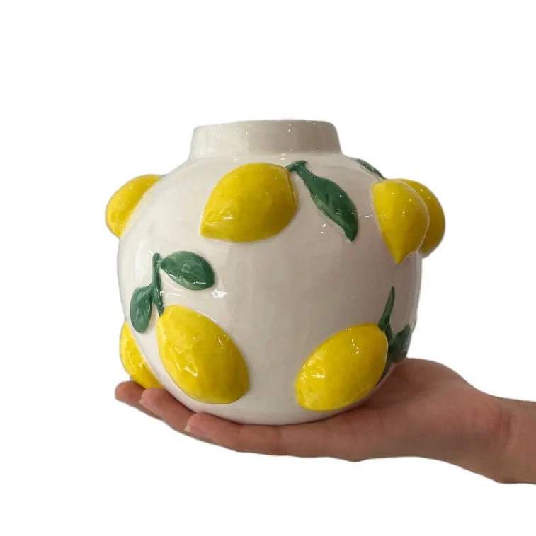 Visualização - Vaso Decorativo KoriHome  Cerâmica Design 3D Limão